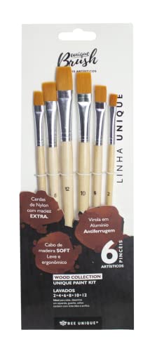 Bee Unique Kit de 6 Pincéis Lavados - Wood Collection, 174415