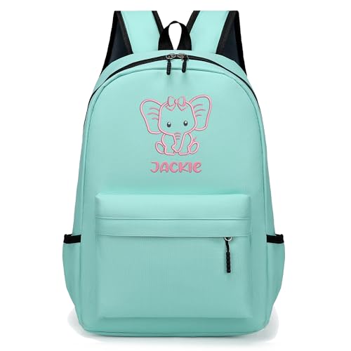 Personalized Kids Backpack For Teens Girls, Custom Cute Elephant School Bookbag Embroidery Name, Preschool Elementary Toddler Backpack With Adjustable Padded Straps, Kids Back To School Gifts