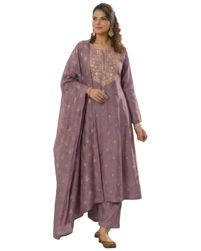 Image of ANNI Designer Women's Viscose Straight Printed Embroidery Kurta with Pant & Dupatta | Long Sleeve Ethnic Kurta Set for Women | Casual Office, Daily, Party Outfits