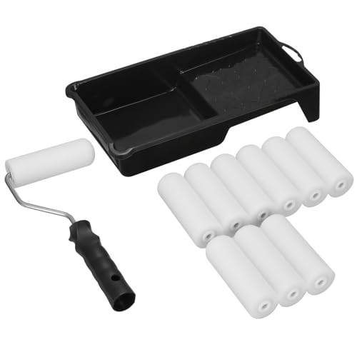 AiQInu Rouleau Peinture Kit 12 Pièces, Inclut 10 Rouleaux de Peinture(10.8cm) + 1 Cadre + 1 Plateau, Rouleau Laqueur, Professionnel Kit Pinceaux Peinture pour...