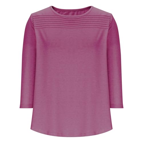 3/4 Sleeves T Shirt for Women Dressy Casual Blouses Pleated Front Round Neck Pullover Tees Ladies Tunic Tops2