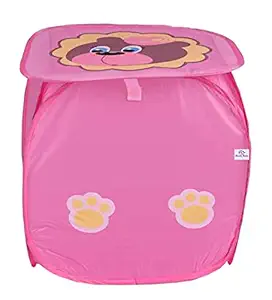 Heart Home Butterfly Print Polyster Foldable Laundry Organiser With Lid & Handles (Pink)-HS_38_HEARTH21182