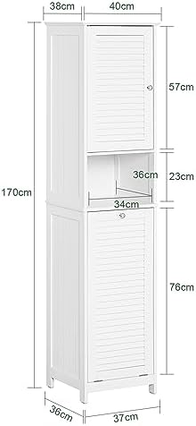 SoBuy BZR124-W wysoka szafka z rozkładanym workiem na pranie, szafka łazienkowa, wąska szafka łazienkowa, mebel łazienkowy, biały, szer. x wys. x gł.: ok. 40 x 170 x 38 cm