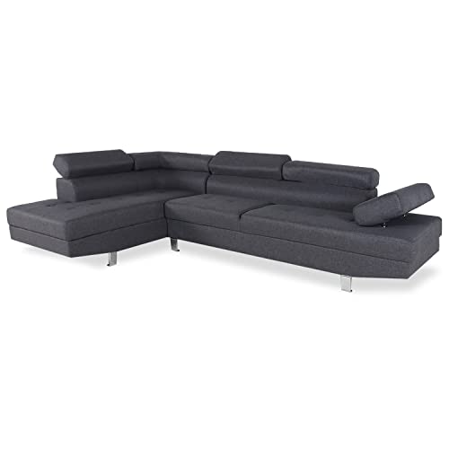 INTENSE DECO Charly - Canapé d'angle Gauche avec têtières relevables Tissu Gris foncé