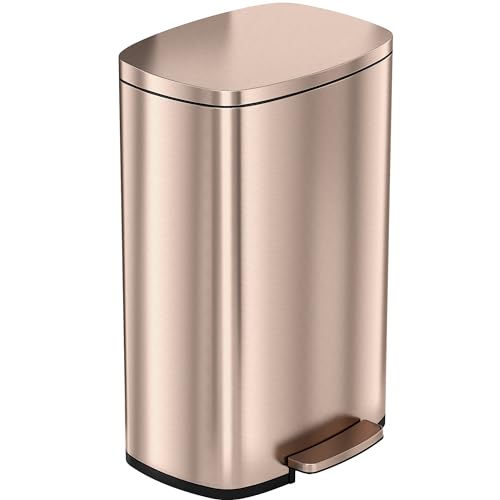 iTouchless SoftStep 13.2 Gallon Stainless Steel Step Trash Can with Odor Control System, 50 Liter Pedal Garbage Bin for Kitchen, Office, Home - Silent and Gentle Open and Close, Rose Gold