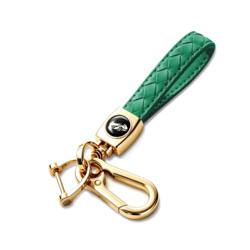 Image of Gkeygo Carabiner Keychain, Universal Heavy Duty Woven Handmade Leather Key Chain, Car Fob Key Keychains with 360 Degree Rotatable Snap Swivel and Anti-Lost D-Ring for Men and Women,Light Gold - Green