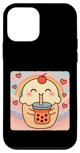 アイスクリーム バブルティー 恋人 かわいい アニメ カワイイ レインボー スマホケース iPhone 12 mini 用