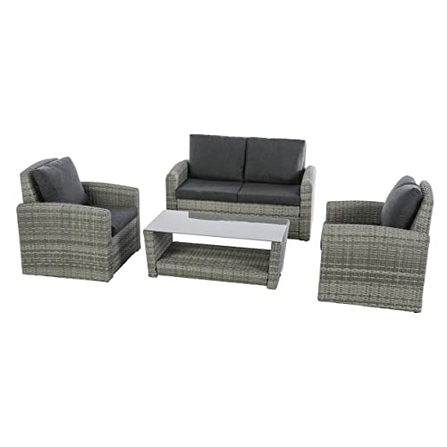 Hespéride - Salon de Jardin Polynesia Havane - Résine Tressée, Verre Trempé - 4 Places - pour Extérieur, Terrasse
