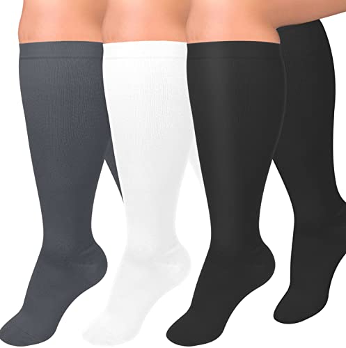 Image of Diu Life 3 Pairs Plus Size Compression Socks for Women and Men Wide Calf Extra Knee High Support for Circulation