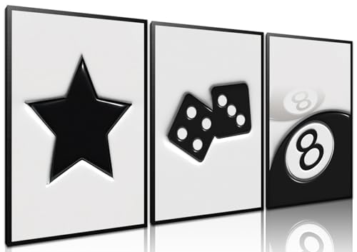 Black And White Dice Canvas Wall Art Set Of 3,Funky Retro Y2k 8 Ball Wall Decor Paintings, Funky...