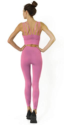 Savoy Active 2 Piece Workout Set Mesh Seamless High Waist Compression Leggings with Cutouts + Sports Bra Crop Top for Women - Pink - Large - Thumbnail 4