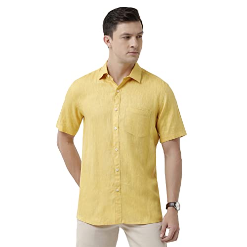 Image of Linen Club Men's Pure Linen White Solid Slim Fit Full Sleeve Casual Shirt