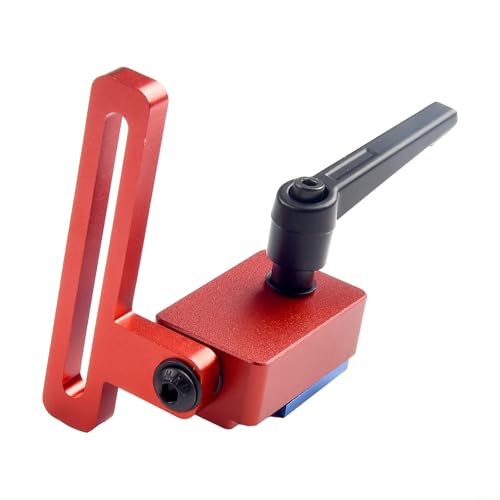 Woodworking - Limitador de tope de pista con ranura en T para ranura de inglete de 30 mm, aleación de aluminio y tope de valla de plástico con perilla de bloqueo, rojo, compacto