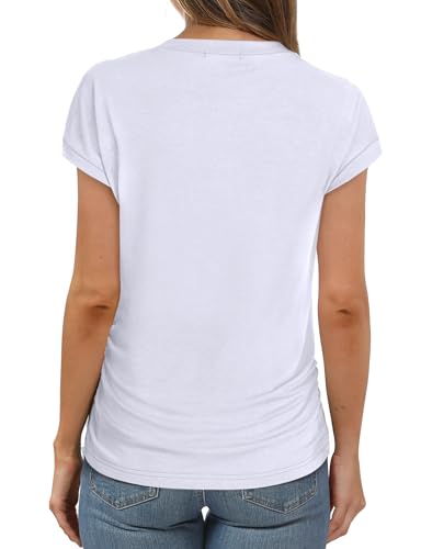 Trendy Womens Summer Tops 2025- Chic Ruched Short-Sleeve Crewneck T Shirts Fashionable Casual Wear3