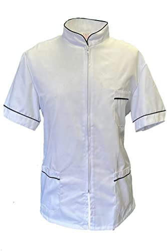Chemises de travail Homme, avec Zip, Laboratoire, médicale, pour cuisine, cascaine de travail, Blanc, Large Cover