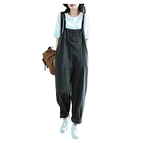 Mono de lino y algodón de pierna ancha con hombro descubierto retro para mujer