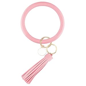 Weixiltc Large Circle Key Ring Leather Tassel Bracelet Holder Keychain Keyring For Women Girl