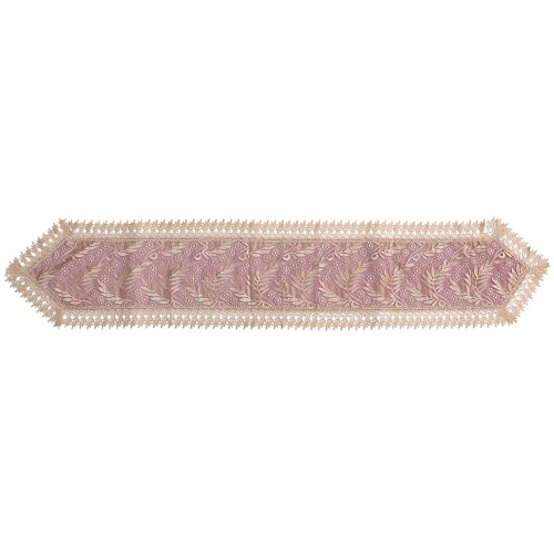DEARMAMY Mantel Decorativo de Mesa 40x200 Cm Bordado Estilo Moderno Diseño de Hojas Agua, Color Vino Rojo y Verde Hoja, Mantel para Boda, Cocina y Decoración de Fiestas