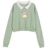 KIEKIECOO Cute Aesthetic Frog cropped Sweatshirt for Teen Girls Kawaii Cartoon Graphic Hoodie Womens