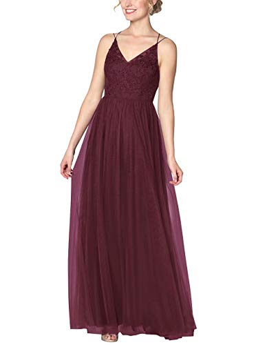 Lilibridal-Women's Tulle Bridesmaid Dresses Lace Maxi Party Dresses Floor Length Formal Dress(Burgundy,06)