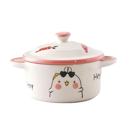 Wangdan 茶碗蒸し 器 蒸し碗 食器 蓋付き おしゃれ かわいい むし碗 デザート カップ スープカップ 皿 食事 調理用品 茶碗 家庭用 飲食店 可愛い キッチン用品 (13.8*8.5cm,ラビット870バイノーラルカップ)