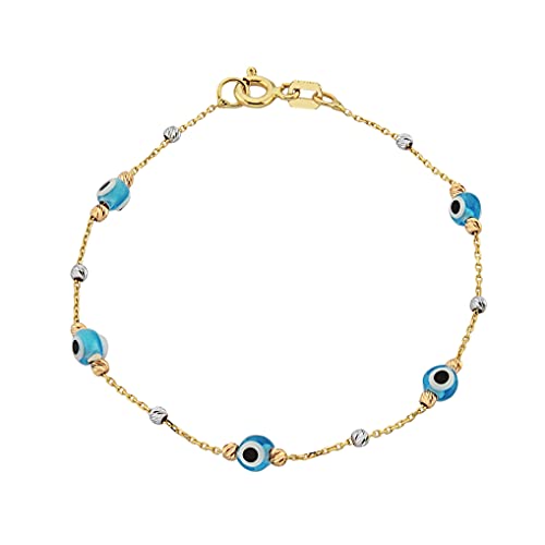 14K Real Solid Gold Evil Eye Bracelet for Kids Teens Girls | Turkish Evil Eye Lucky Luck Nazar Protection Birthday Gift
