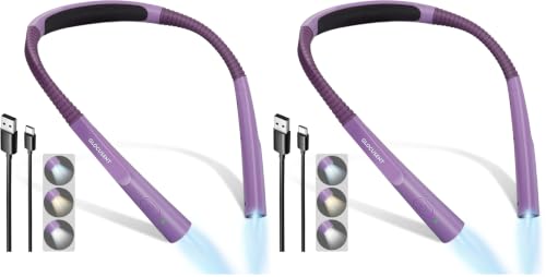 Image of Glocusent Upgraded LED Neck Reading Light, Book Light for Reading in Bed, 30-min Timer, 3 Colors & 3 Brightness Adjustable, Rechargeable & Long Lasting, Perfect for Reading, Knitting (Pack of 2)