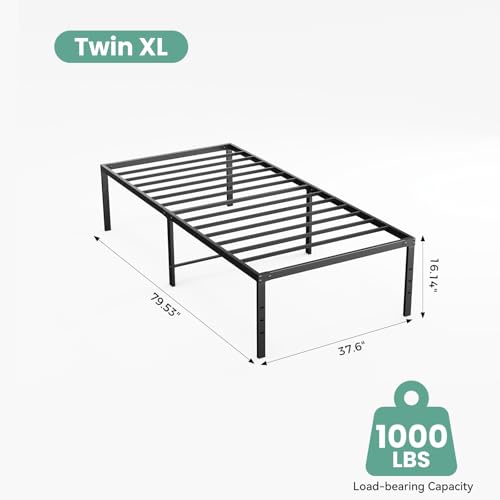 Image of Sweetcrispy Twin XL Size 16 Inch Platform Bed Frame, Heavy Duty Metal Foundation Frame, Noise-Free Sturdy Steel Slats, Underbed Storage, No Box Spring Needed, Quick Setup