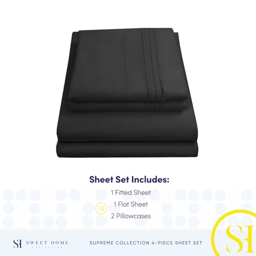 Split King Sheets - Breathable Luxury Sheets with Full Elastic & Secure Corner Straps Built In - 1800 Supreme Collection Extra Soft Deep Pocket Bedding Set, Sheet Set, Split King Size, Black by Sweet Home Collection - Used condition - Image 4