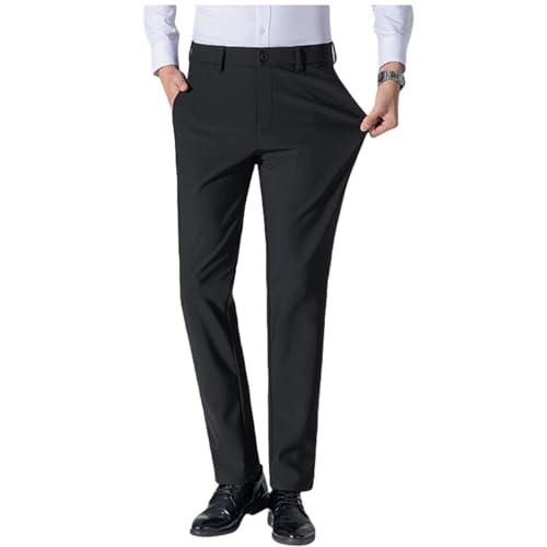 La mejor selección de Pantalones de traje para Hombre comprados en linea. 49 Pantalones de traje de seda de hielo para hombre, de ajuste clásico, casual, pantalones elásticos, pantalones de seda de hielo, Negro -, 36