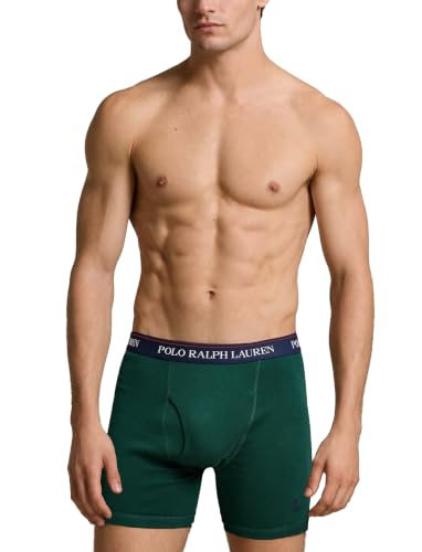 Image of POLO RALPH LAUREN Men's Classic Fit Cotton Boxer Briefs, Trunks & Long Leg Available, 3-Pack
