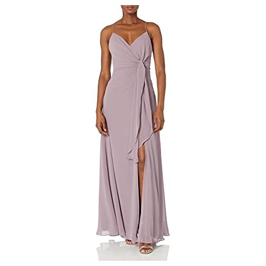 Jenny Yoo Vestido feminino de chiffon longo rodado Amara evasê com decote em V, Lilás, 50