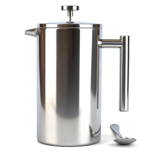 Extra Large French Press French Press Coffee Maker 61 oz (1.8L) Insulated Stainless Steel French Press XXL Large Capacity Double Walled with Spoon for Espresso Coffee or Tea