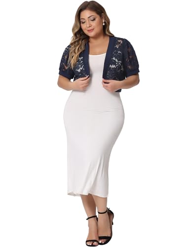Image of Agnes Orinda Plus Size Cropped Cardigans for Women Open Front Short Sleeve Floral Lace Sheer Bolero Shrugs for Dresses