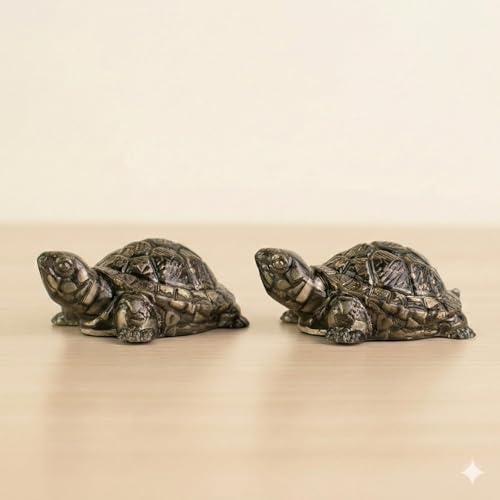 Image of Pack of 2 Natural Certified Pyrite Tortoise (Kachhua) 2.7x1 Inch | Pyrite Stone Turtle for Good Luck & Wealth | Vastu Feng Shui Decor for Home Office Living Room | Housewarming Gift