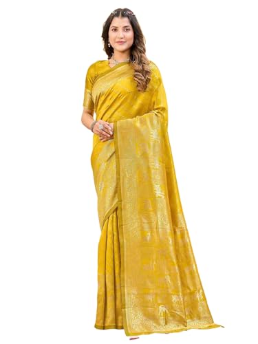 Image of Satrani Women's Silk Banarasi Weaving Saree with Unstitched Blouse Piece