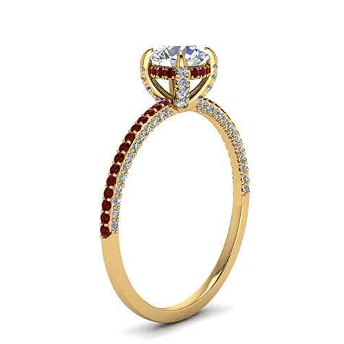 Image of Choose Your Gemstone Delicate Hidden Halo Diamond CZ Ring Yellow Gold Plated Round Shape Petite Engagement Rings Minimal Modern Design Birthday Gift Wedding Gift US Size 4 to 12