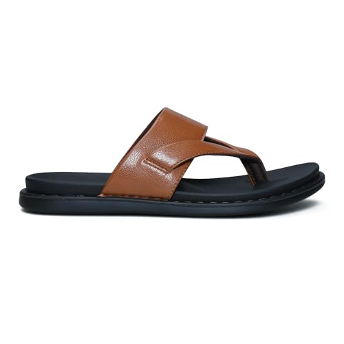 Image of Men's Solid Casual Flat Slipper, Faux Leather Slip-on V-Strap Fashion Slipper For Men