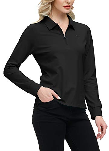 JINSHI Women's Golf Polo Shirt Long Sleeves Zip Up Sport Active Shirts Quick Dry Athletic T-Shirt Casual Tennis Tops Slim Fit3