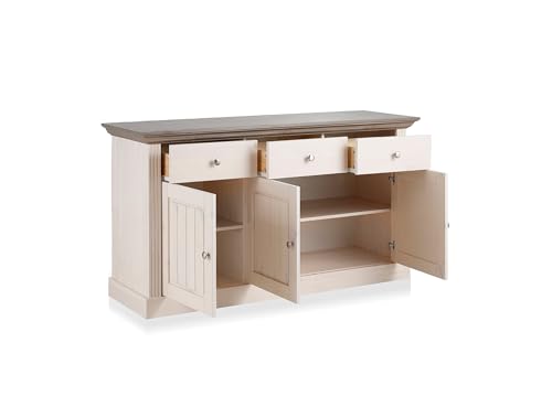 Image of APRODZ Solid Wood Alegre Sideboard 3 Door Storage Cabinet for Living Room | White