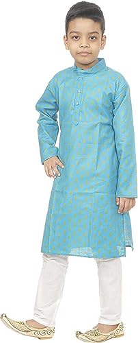 Image of Regular Fit Casual & Ethnic Wear Solid Lightweight Boy's Cotton Kurta Pyjama Set