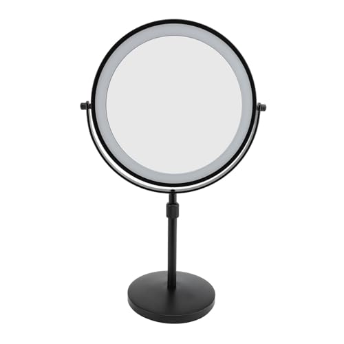 Espejo de Maquillaje con Luz LED, Diseño de Doble Cara, Altura Ajustable, Control Táctil, Luz LED Brillante, Batería para Aumento de Maquillaje, con Luces LED de 3 Colores (3X)