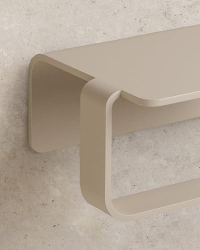 KAZAI. Toilettenpapierhalter ohne Bohren | Klopapierhalter mit Ablage zum Kleben | Klorollenhalter Bad | WC-Papier-Halterung aus Metall | Taupe