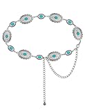 TOPACC Silver Turquoise Concho Belts for Women Western Metal Cowgirl Boho Chain Belts for Dresses Country Concert Outfit