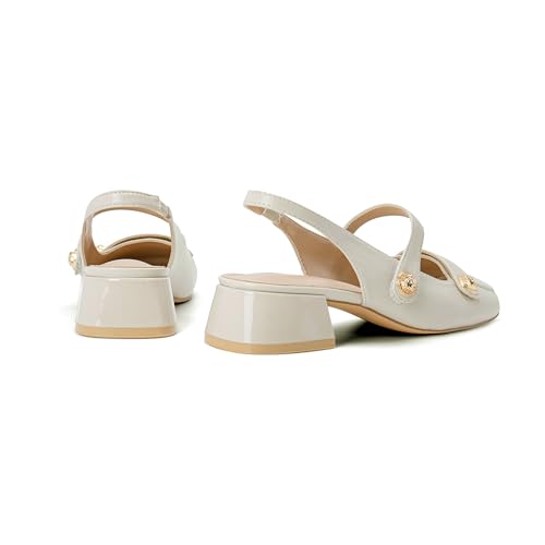 Image of Slingback Mary Jane Heels for Women Low Block Heel Closed Square Toe Pump Shoes Heels Classic Daily Office Dressy Shoes