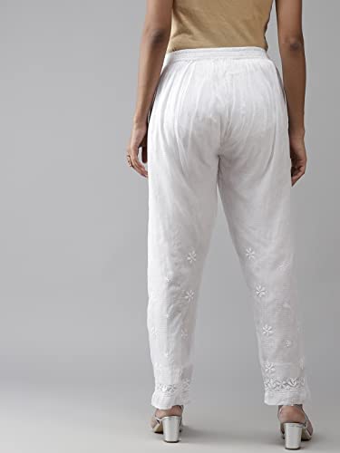 Ada Indian Hand Embroidered Chikankari White Kota Palazzo Pant Culottes for Women & Girls A7111352