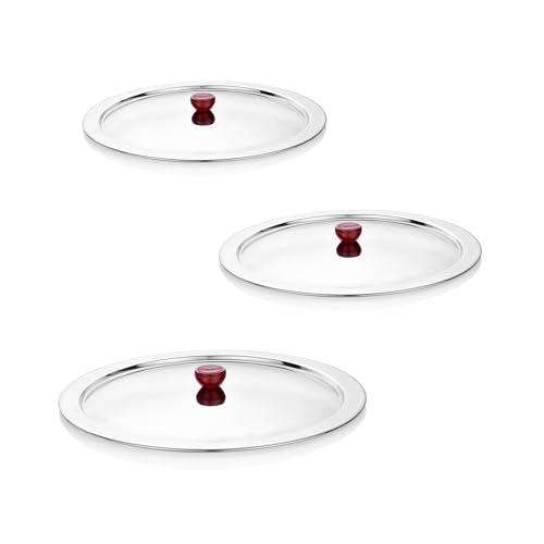Image of Embassy Stainless Steel Set of 3 Multipurpose Lid /Cover with Heat Resistant Knob | Size 23 /25.5 /28.5 cm | Cover for Utensils, Tava, Topes, Kadhai, Pots and Pans