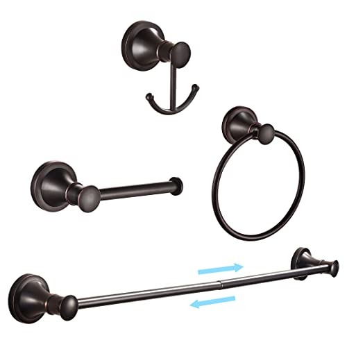Wolibeer Bronze Towel Bar 4 Pieces Set, Oil Rubbed Bathroom Accessories, Orb Adjustable 15 To 26.5 Inch Towel Holder Farmhouse Toilet Paper Holder Rustic Hand Towel Ring Towel Hook Wall Mounted #TOP27