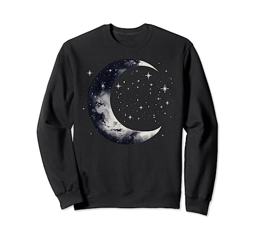 Estrellas y luna cielo nocturno galaxia estética gráfica amantes Sudadera