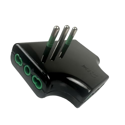FANTON Adattatore salvaspazio da spina grande 16A a 3 spine bipasso 10A/16A, colore nero